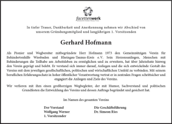 Traueranzeige von Gerhard Hofmann von vrm-trauer