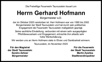 Traueranzeige von Gerhard Hofmann von vrm-trauer