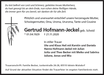 Traueranzeige von Gertrud Hofmann-Jeckel von vrm-trauer