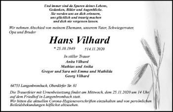Traueranzeige von Hans Vilhard von vrm-trauer