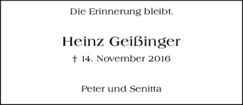 Traueranzeige von Heinz Geißinger von vrm-trauer