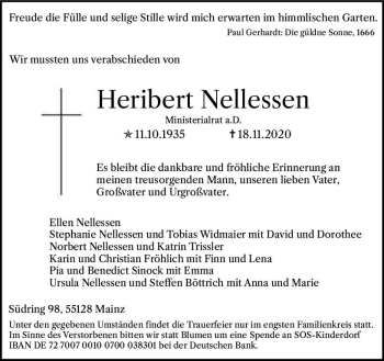 Traueranzeige von Heribert Nellessen von vrm-trauer