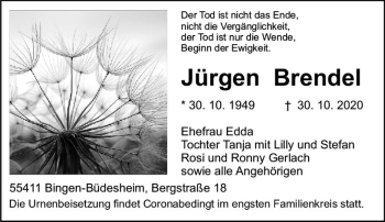 Traueranzeige von Jürgen Brendel von vrm-trauer