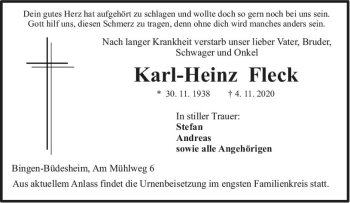 Traueranzeige von Karl-Heinz Fleck von vrm-trauer