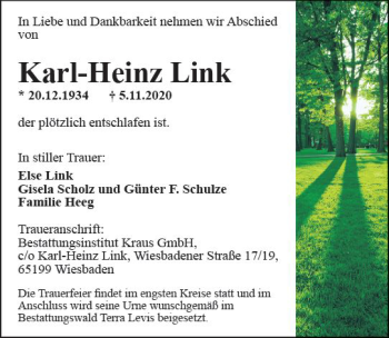 Traueranzeige von Karl-Heinz Link von vrm-trauer