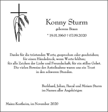 Traueranzeige von Konny Sturm von vrm-trauer