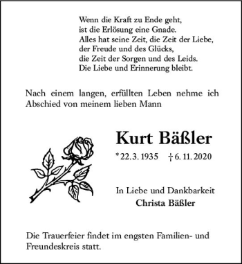 Traueranzeige von Kurt Bäßler von vrm-trauer