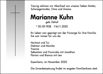 Traueranzeige von Marianne Kuhn von vrm-trauer