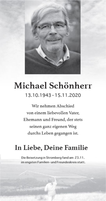 Traueranzeige von Michael Schönherr von vrm-trauer