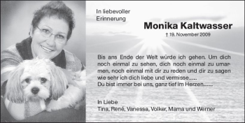 Traueranzeige von Monika Kaltwasser von vrm-trauer