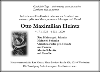 Traueranzeige von Otto Maximilian Heintz von vrm-trauer