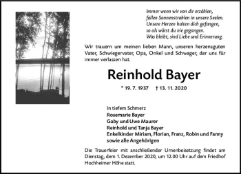 Traueranzeige von Reinhold Bayer von vrm-trauer