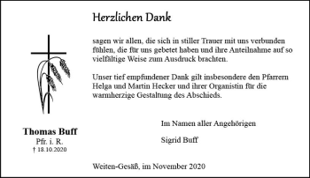 Traueranzeige von Thomas Buff von vrm-trauer