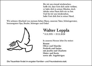 Traueranzeige von Walter Leppla von vrm-trauer