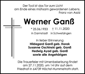 Traueranzeige von Werner Ganß von vrm-trauer
