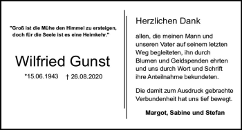 Traueranzeige von Wilfried Gunst von vrm-trauer
