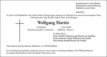 Traueranzeige von Wolfgang Martin von vrm-trauer