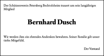 Traueranzeige von Bernhard Dusch von vrm-trauer