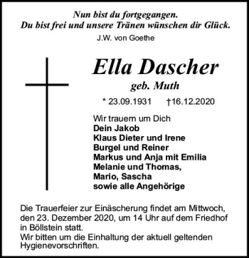 Traueranzeige von Ella Dascher von vrm-trauer