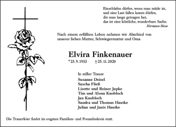 Traueranzeige von Elvira Finkenauer von vrm-trauer