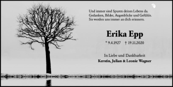 Traueranzeige von Erika Epp von vrm-trauer