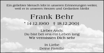 Traueranzeige von Frank Behr von vrm-trauer