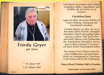 Traueranzeige von Frieda Geyer von vrm-trauer