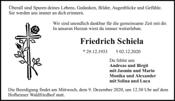 Traueranzeige von Friedrich Schiela von vrm-trauer