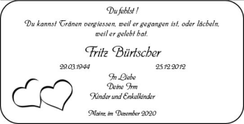 Traueranzeige von Fritz Bürtscher von vrm-trauer