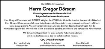 Traueranzeige von Gregor Dörsam von vrm-trauer