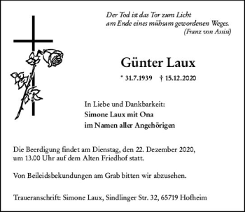 Traueranzeige von Günter Laux von vrm-trauer