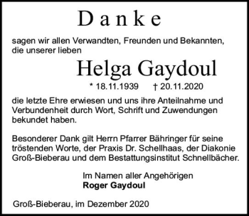 Traueranzeige von Helga Gaydoul von vrm-trauer