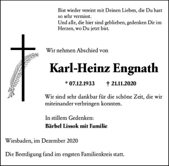 Traueranzeige von Karl-Heinz Engnath von vrm-trauer