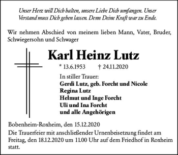 Traueranzeige von Karl Heinz Lutz von vrm-trauer