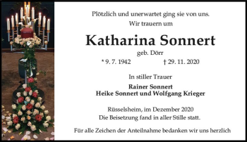 Traueranzeige von Katharina Sonnert von vrm-trauer
