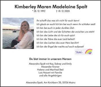 Traueranzeige von Kimberley Maren Madelaine Spalt von vrm-trauer