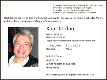 Traueranzeige von Knut Jordan von vrm-trauer