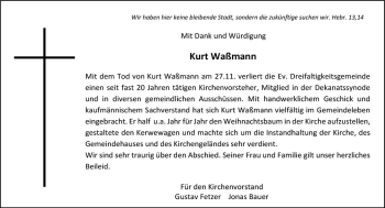 Traueranzeige von Kurt Waßmann von vrm-trauer