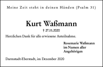Traueranzeige von Kurt Waßmann von vrm-trauer