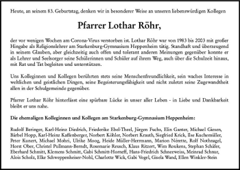 Traueranzeige von Lothar Röhr von vrm-trauer