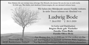 Traueranzeige von Ludwig Bode von vrm-trauer