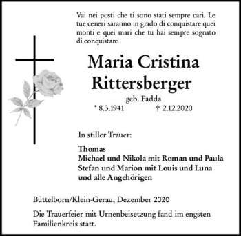 Traueranzeige von Maria Cristina Rittersberger von vrm-trauer