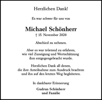 Traueranzeige von Michael Schönherr von vrm-trauer