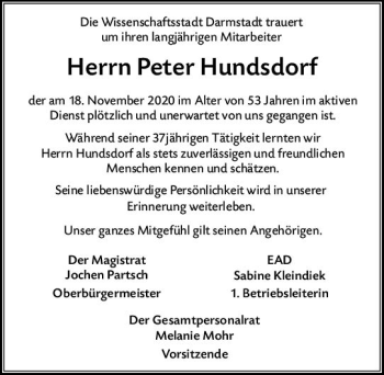 Traueranzeige von Peter Hundsdorf von vrm-trauer