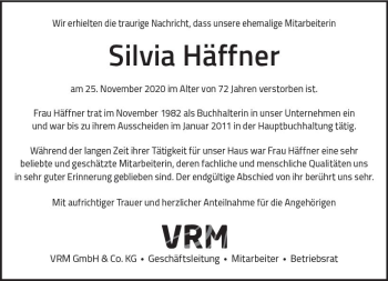 Traueranzeige von Silvia Häffner von vrm-trauer