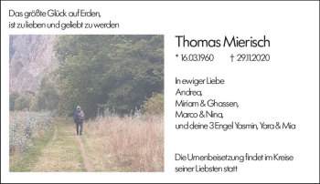 Traueranzeige von Thomas Mierisch von vrm-trauer