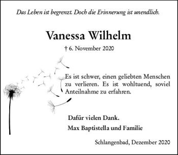 Traueranzeige von Vanessa Wilhelm von vrm-trauer