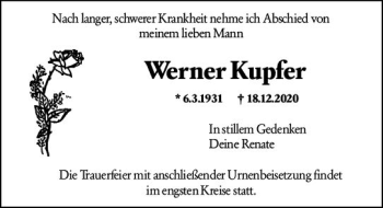 Traueranzeige von Werner Kupfer von vrm-trauer