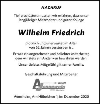 Traueranzeige von Wilhelm Friedrich von vrm-trauer
