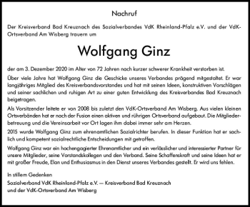 Traueranzeige von Wolfgang Ginz von vrm-trauer